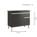 Ver imagem 2 de Balcão para Cozinha 1 M 3 Portas 1 Gav sem Tampo - Tatiane: Preto Fosco