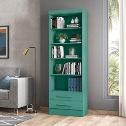 Estante Livreiro com 2 Gavetas Turquesa - Qmovi - 2