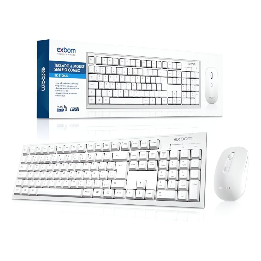 Kit Teclado e Mouse sem Fio Bk-s1000k 4367 Branco - Exbom