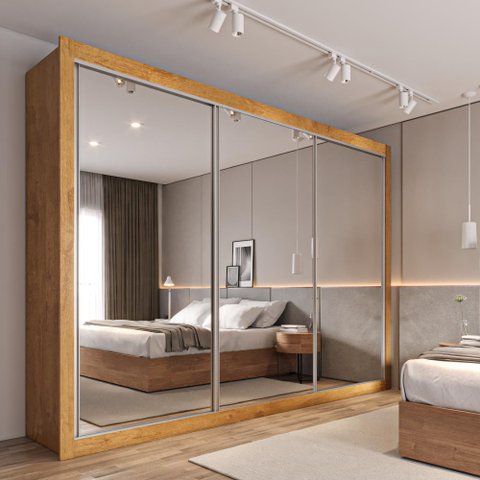 Guarda Roupa Cavich 3 Portas Espelhadas 100% Mdf Peroba - Móveis Europa