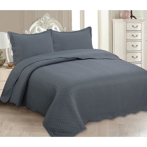 Colcha Ultrassônica - King Size - Classic - C/ Porta Travesseiros - Cinza - Rozac