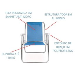 Cadeira Alta Sannet Alumínio Dobrável Resistente Azul - 2