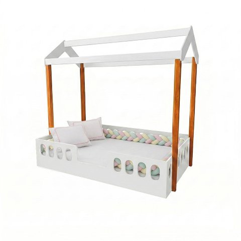 Cama Infantil Agatha Branca MDF Colchão Trança 5,5m Montessori Lúdica Premium - Rosa Verde e Amarelo