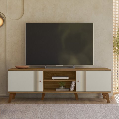 Rack Denver para TV até 75 '' Sala Compacto 160 cm Peternella:Nature/Off White