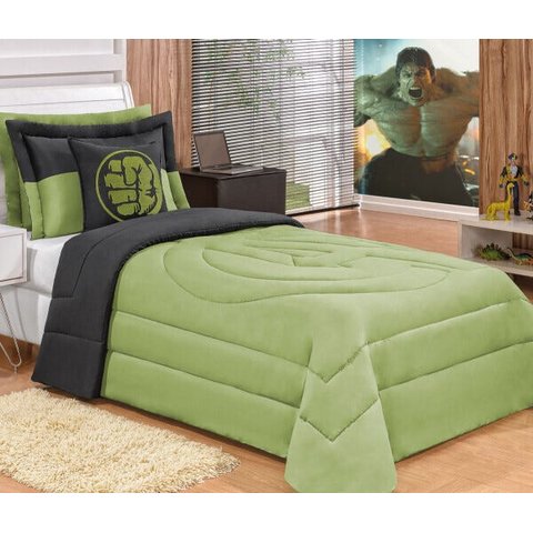 Kit Cobre Leito Dupla Face Monster Solteiro Infantil Menino 04 Peças - Verde/Preto