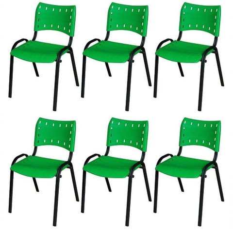 Cadeira Iso Base Preto Igreja, Escola, Escritório - Verde - Kit 6 Peças