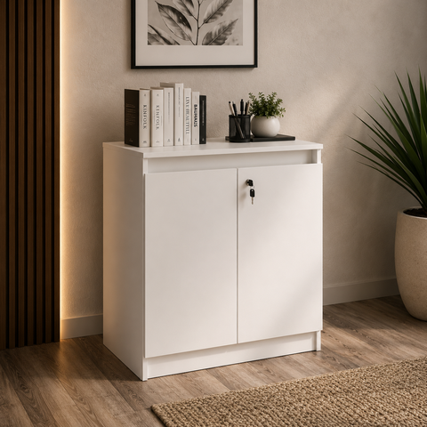 Armário Baixo para Escritório 2 Portas e Chave ME4149 70cm Branco - Tecno Mobili