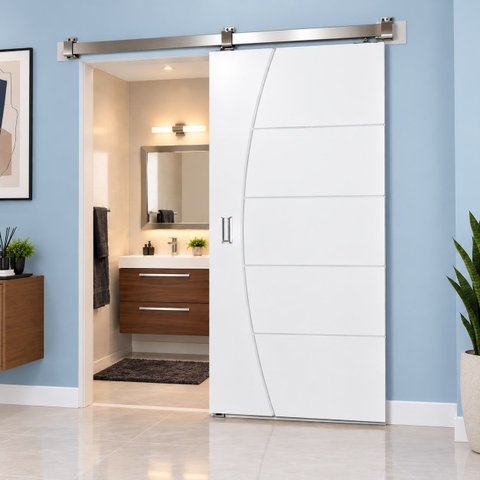 Kit Porta de Correr Frisada Fundo Primer Branco 210x92cm Cosmade