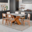 Ver imagem 2 de Conjunto de Mesa Sala de Jantar Tampo com Vidro 1,60m Grécia 6 Cadeiras Santiago Dobuê