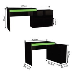 Mesa para Computador Gamer com Nichos B24 Preto Verde Nova Mobile - 3