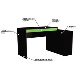 Mesa para Computador Gamer com Nichos B24 Preto Verde Nova Mobile - 4