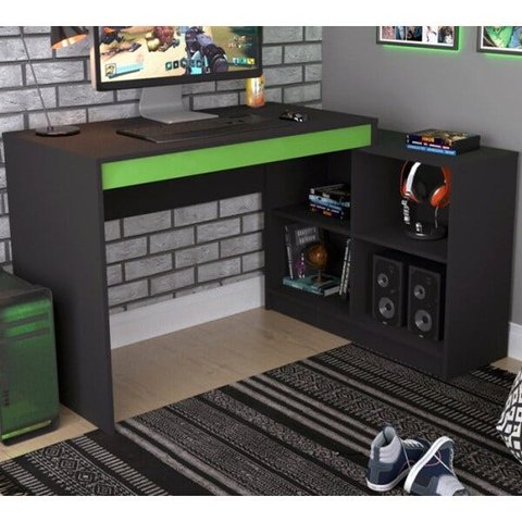 Mesa para Computador Gamer com Nichos B24 Preto Verde Nova Mobile