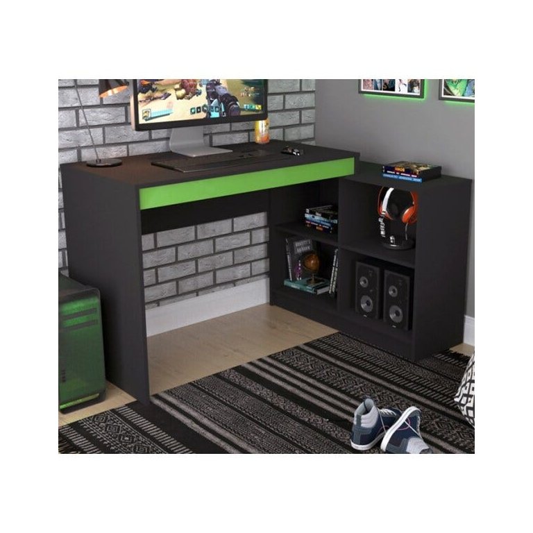 Mesa para Computador Gamer com Nichos B24 Preto Verde Nova Mobile