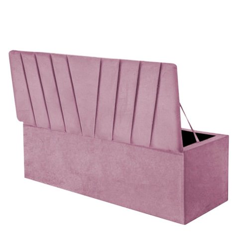 Calçadeira Baú Recamier Estofada Cama King 190cm Bélgica Suede Rosa Bebe- Mabe Magazine