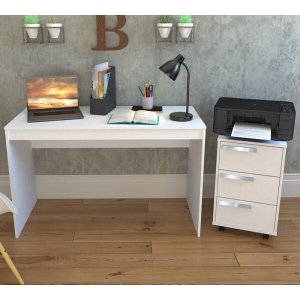 Conjunto Mesa Escrivaninha e Gaveteiro Gamer B29 Branco Nova Mobile