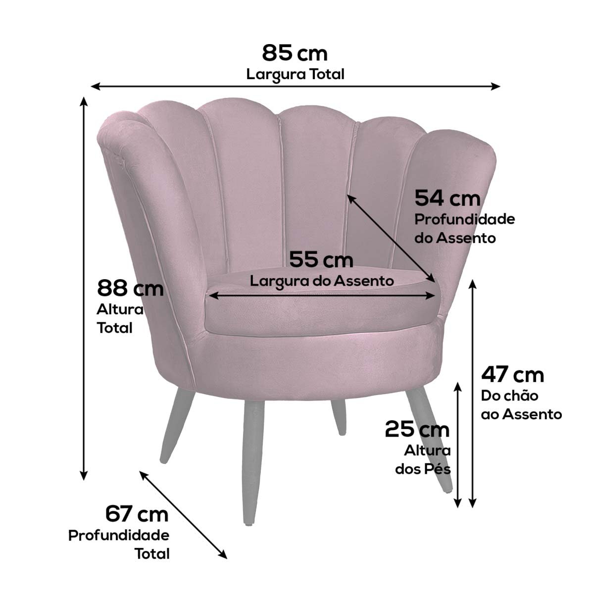 Poltrona Pétala Moderna Luxo Cor Roxo Pé Palito Preto Salão - 6