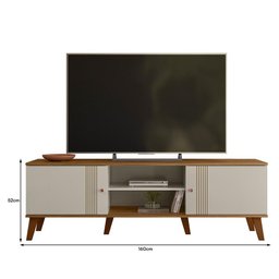 Rack Bancada Denver 160cm Off White/nature para Tv até 65” - Peternella Móveis - 4