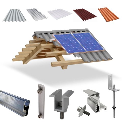 Kit Estrutura Fixador Linha C 1,20m para 02 Placas Solar Alumínio Inox Telha Fibro Ondulada Viga Mad