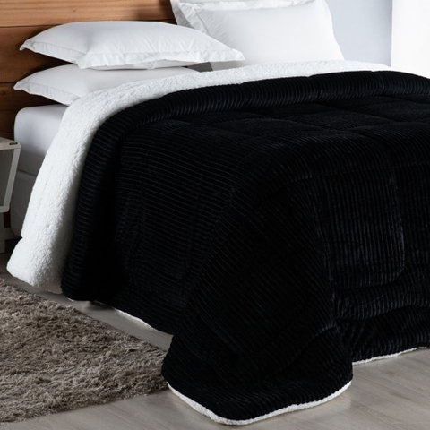 Coberdrom Cobertor Robust King Manta Canelada Sherpa Lã de Carneiro Pesado Grosso 1 Peça - Preto Cas