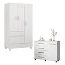Ver imagem 1 de Cômoda Flora e Guarda Roupa Solteiro Wind Branco Flex - Demóbile