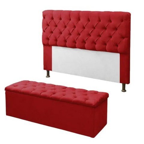 Kit Cabeceira e Calçadeira Baú Mirage Solteiro 120cm Renascer Decor:Vermelho