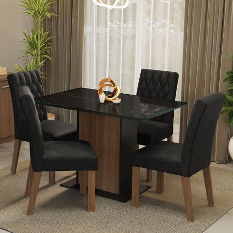 Conjunto Sala de Jantar Mesa Tampo de Vidro 4 Cadeiras Madesa