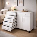 Ver imagem 4 de Cômoda Grande com Rodízios Gran Luxo Gavetas Amplas Alta Capacidade Porta TV e Sapateira - Branco