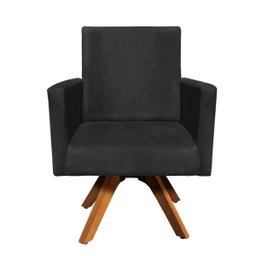 Poltrona Giratória Nina Suede Preto Base Madeira D'Rossi - 3