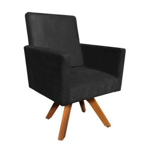 Poltrona Giratória Nina Suede Preto Base Madeira D'Rossi
