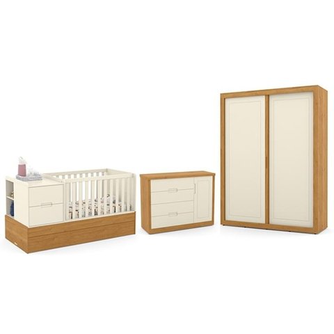 Dormitório Completo Infantil Tutto New 2 Portas de Correr, Cômoda 4 Gavetas, Berço Formare Off White