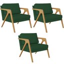 Ver imagem 1 de Kit 3 Poltronas Decorativas Sala Pietra Estrutura de Madeira L02 Suede Verde Musgo - Lyam Decor