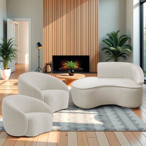 Kit Divã Recamier Orgânico Marrocos 150cm Lado Esquerdo e 2 Poltronas Amore Linho