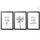 Ver imagem 2 de Kit 3 Quadros Decorativos - Fé e Gratidão Flor de Lótus:preta