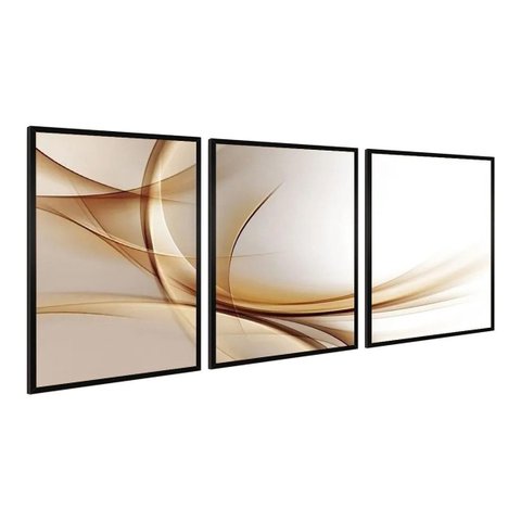 Kit 3 Quadros Decorativo Abstrato Traços Marrom Formas