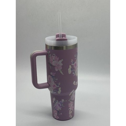 Copo Térmico Ms-957 1200ml com Estampas Florais - Aço Inox com Tampa Emborrachada:Roxo Florido