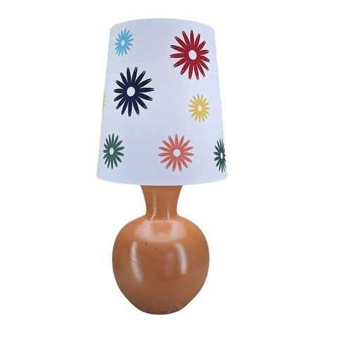 Abajur Base Cerâmica e Cúpula Flores Apliques Coloridos Bivolt