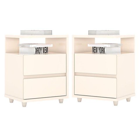 Kit 2 Mesas de Cabeceira Lacy Off White - Henn