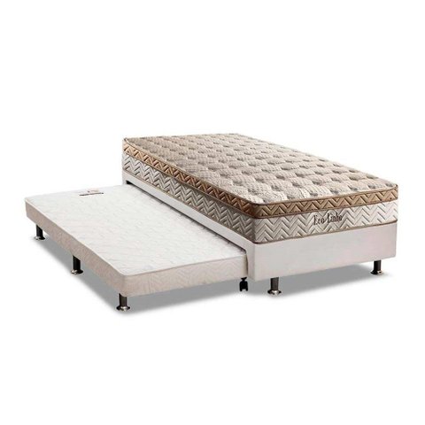 Cama Box c/Auxiliar Solteiro: Colchão Paropas MasterPocket Eco Linho + Base CRC Courano Branco(