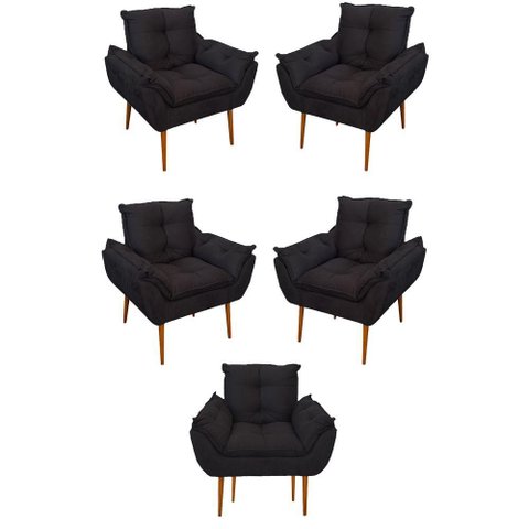 Kit 05 Poltrona Opala Sofá Sala, Quarto, Escritório Suede Cor:preto