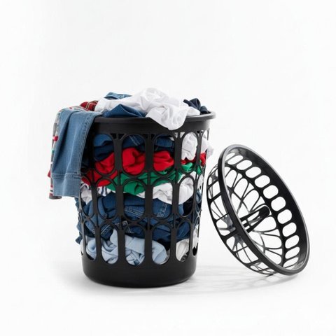 Cesto Roupas Suja Grande Telado Redondo Organizador Multiuso Roupeiro 30 Litros Tampa Lavanderia Ban