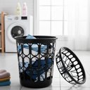 Ver imagem 4 de Cesto Roupas Suja Grande Telado Redondo Organizador Multiuso Roupeiro 30 Litros Tampa Lavanderia Ban