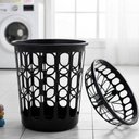 Ver imagem 3 de Cesto Roupas Suja Grande Telado Redondo Organizador Multiuso Roupeiro 30 Litros Tampa Lavanderia Ban