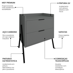 Mesa de Cabeceira Retrô com 2 Gavetas Asher 45cm - 2