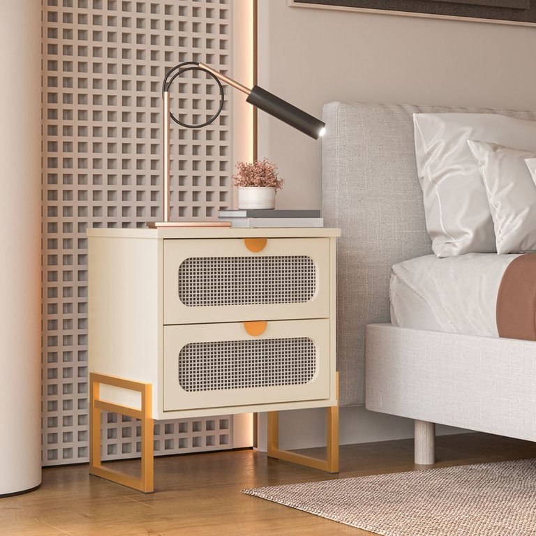 Mesa de Cabeceira Luxo Titanium com Fino Acabamento 45cm - Off White / Dourado