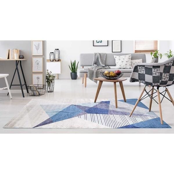 Tapete para Sala Belga Liege 4 Azul-Bege 1,00x1,40M - Edantex - 1