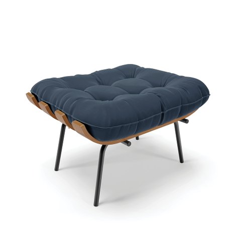 Puff Costela Suede Azul Marinho Base Metal D’Rossi