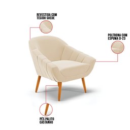 Poltrona Decorativa Pé Palito Castanho Giovana Suede Bege D01- D'rossi - 5