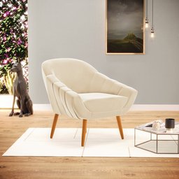 Poltrona Decorativa Pé Palito Castanho Giovana Suede Bege D01- D'rossi - 2