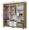 Ver imagem 4 de Guarda Roupa Solteiro 6 Portas 2 Gavetas com Pés 153cm Áries Cinamomo/Off White - Carioca Móveis