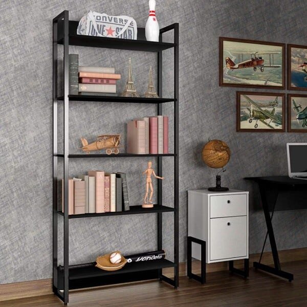 Estante Porto 80cm Com 5 Prateleiras Preto D'Rossi - 3
